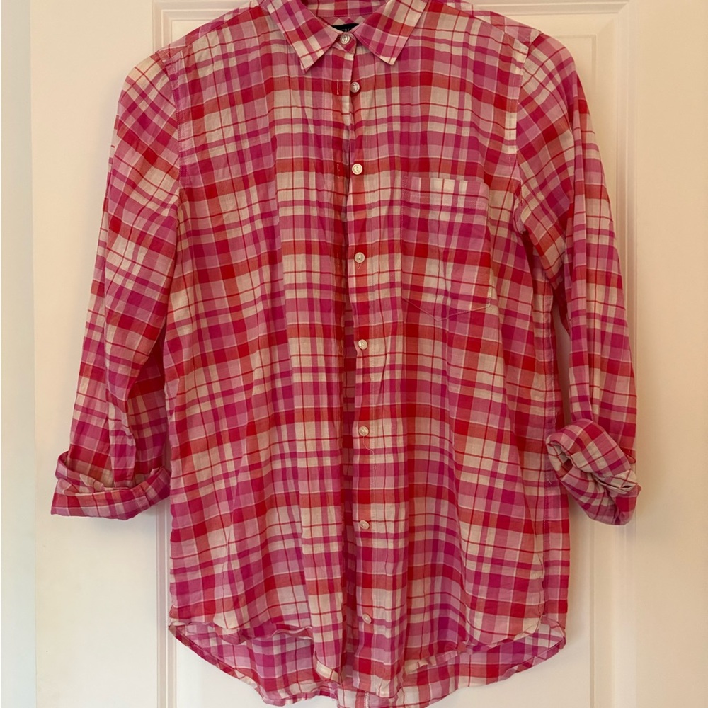 J. Crew Pink and White Plaid Button-Up Shirt